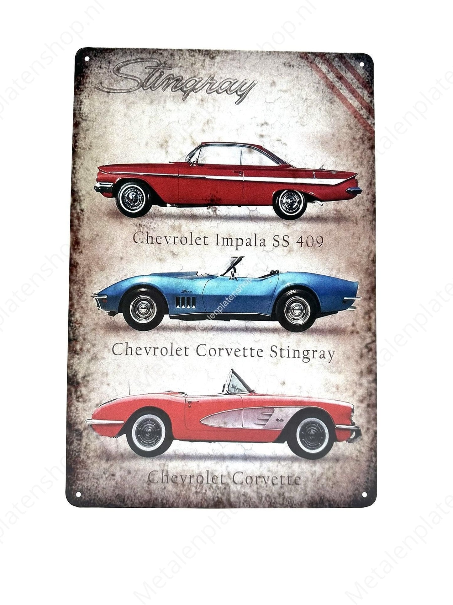 Stingray - 3x Chevrolet - Metal Wall Sign