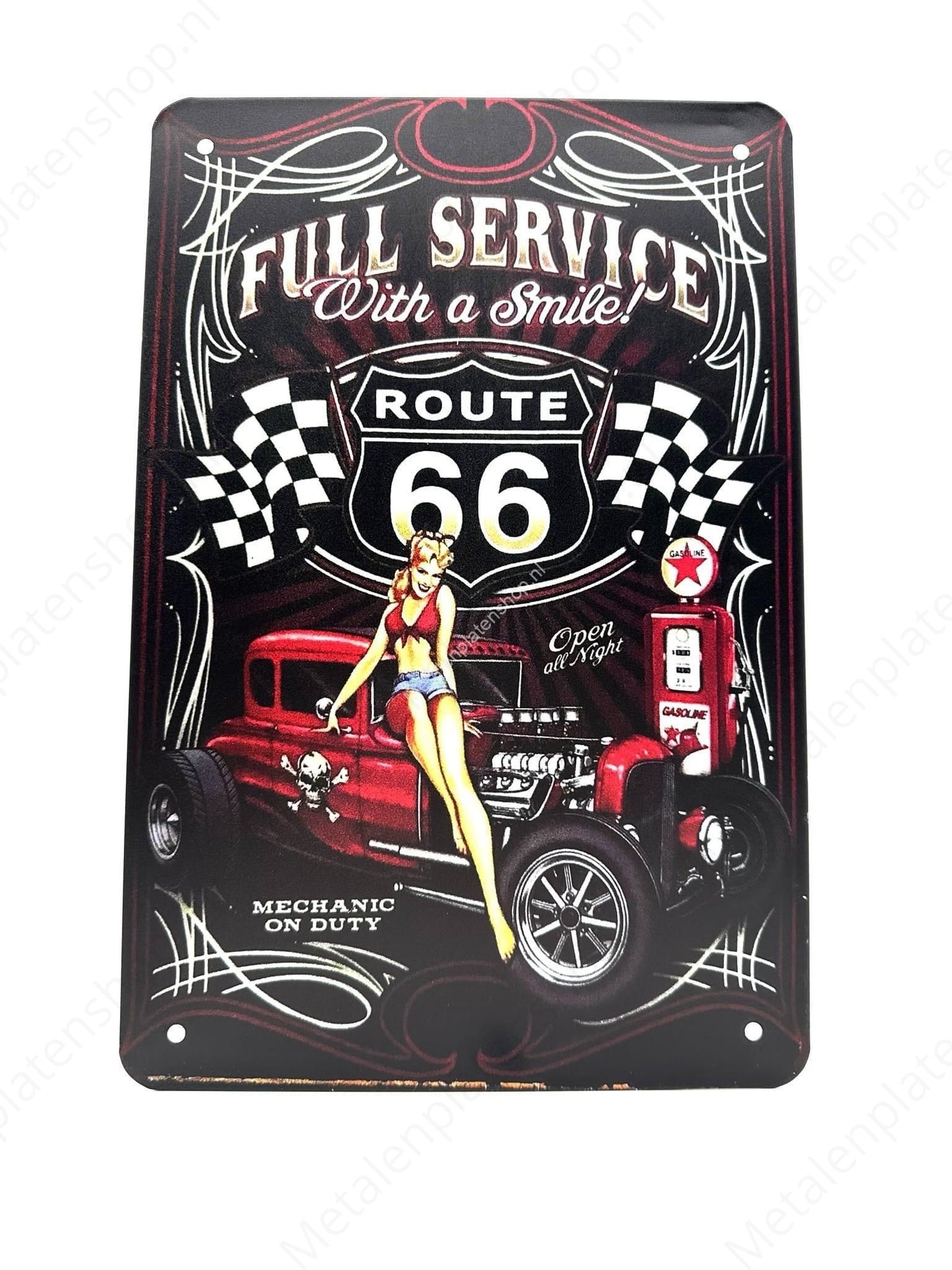 Full Service - With a Smile - Route 66 - Metal Wall Sign