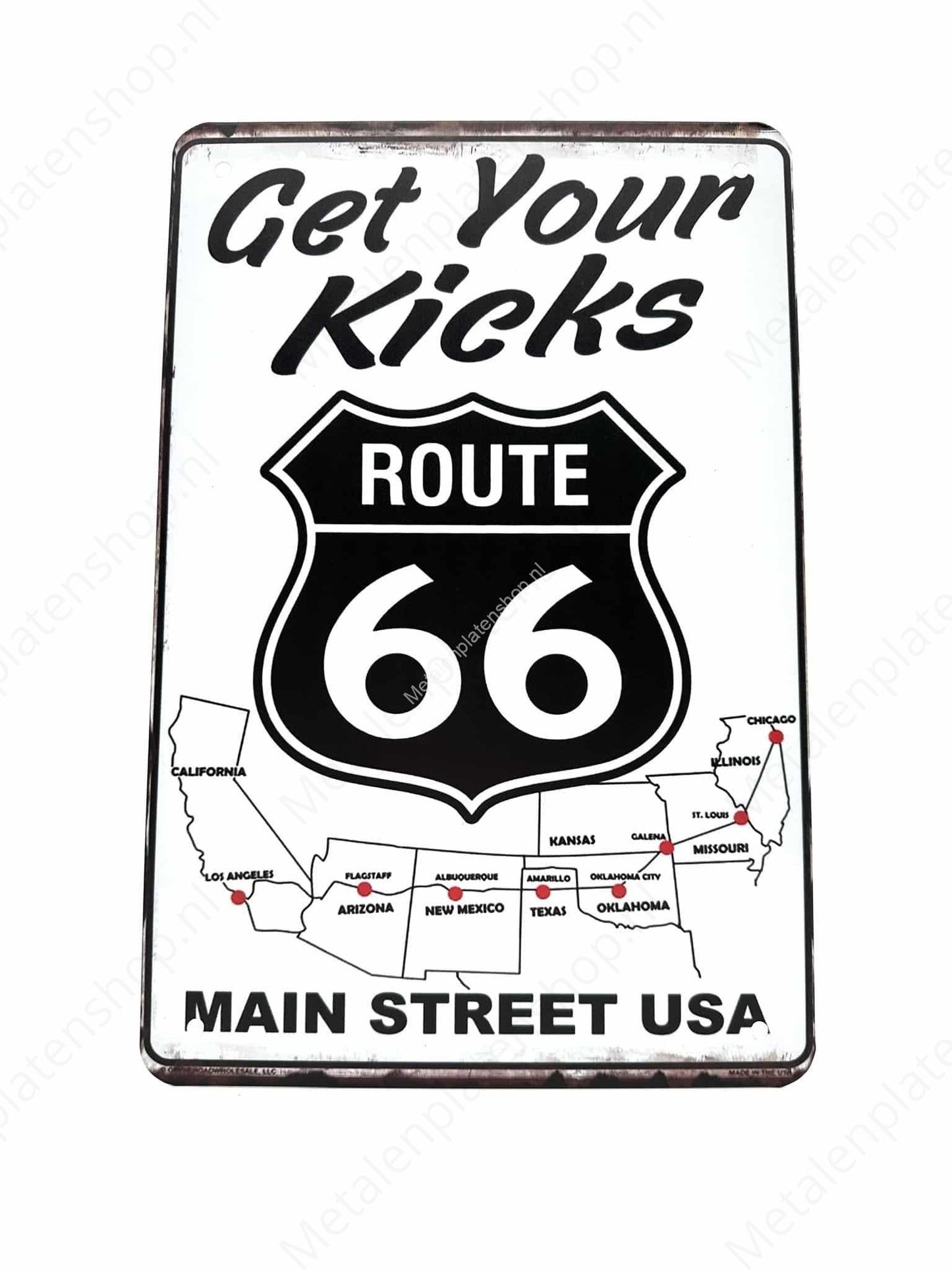 Get Your Kicks on Route 66 - Main Street USA - Metal Wall Sign