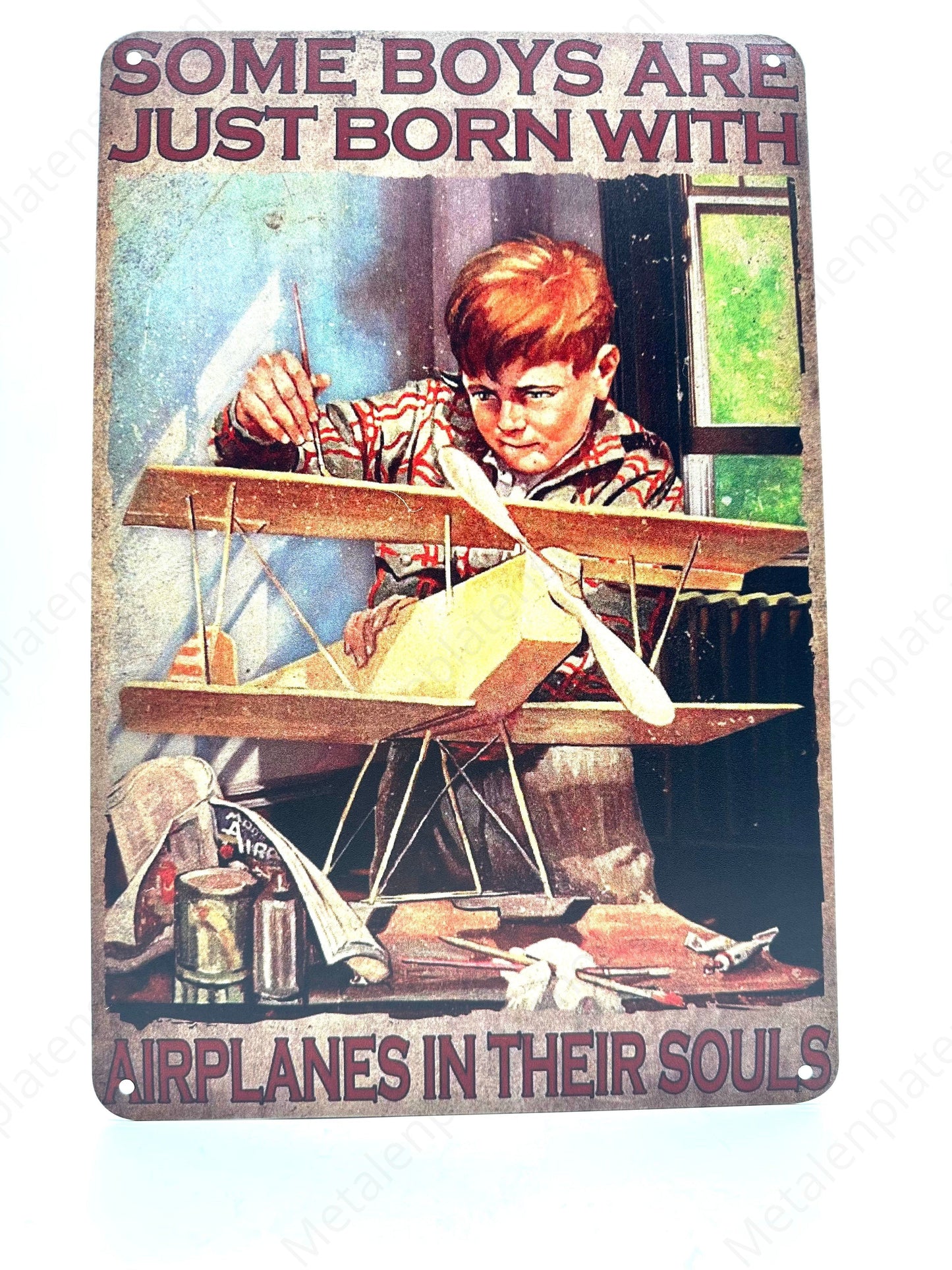 Some boys are just born with airplanes in their souls - Metal Wall Sign