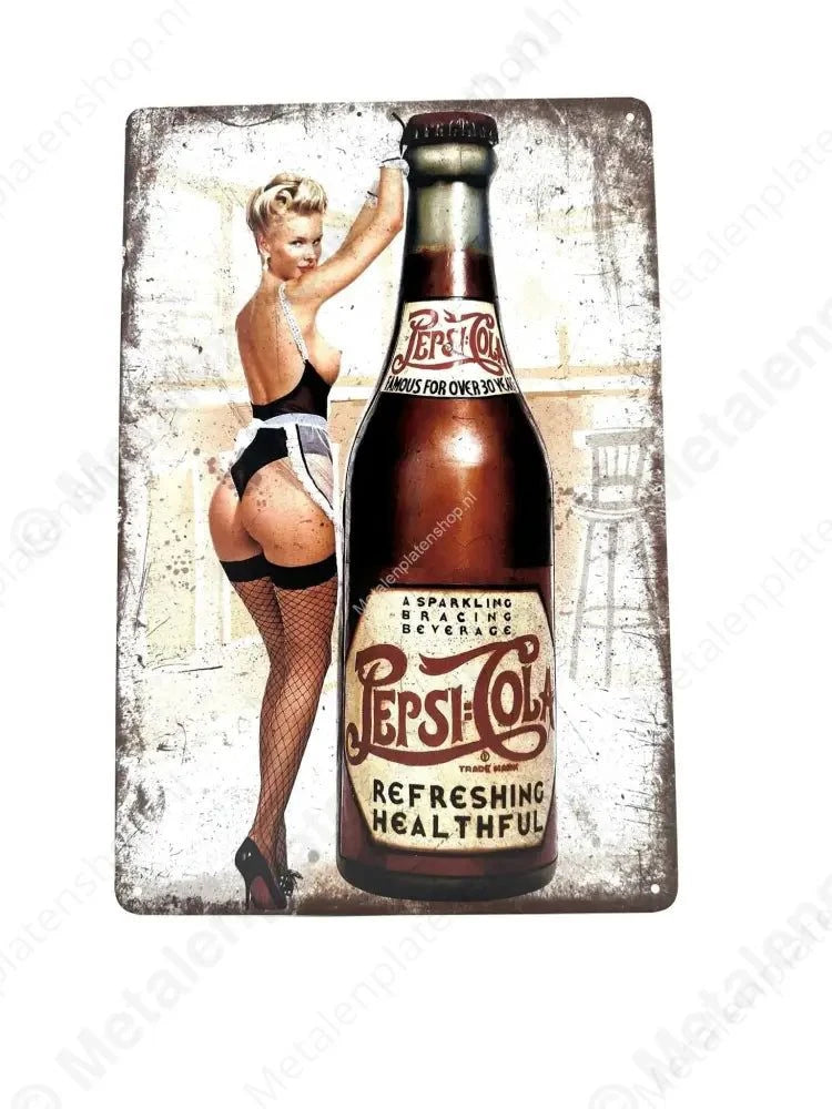 "Vrouw met Vintage Pepsi Cola - Metalen Wandbord Metaalbord"