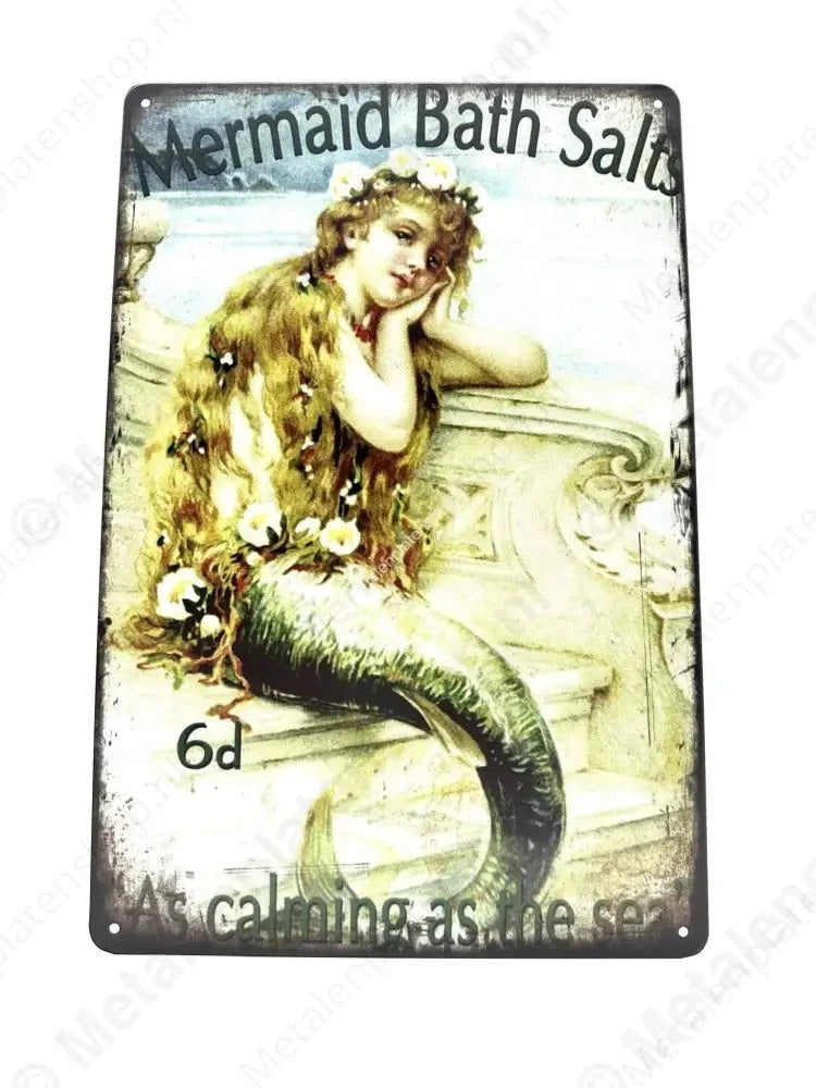 "Mermaid Bath Salts - Metalen Wandbord Metaalbord"
