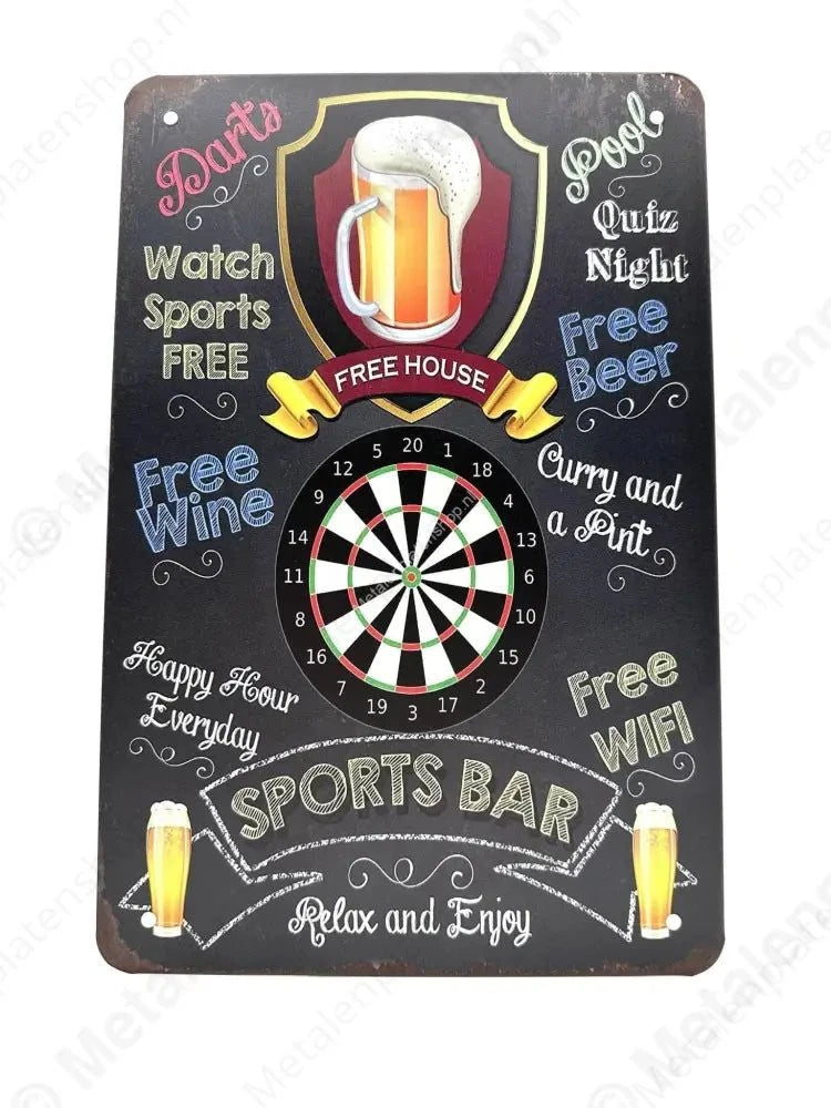 "Bier - Darten - Darts - Sports Bar - Relax and Enjoy - Metalen Wandbord Metaalbord"