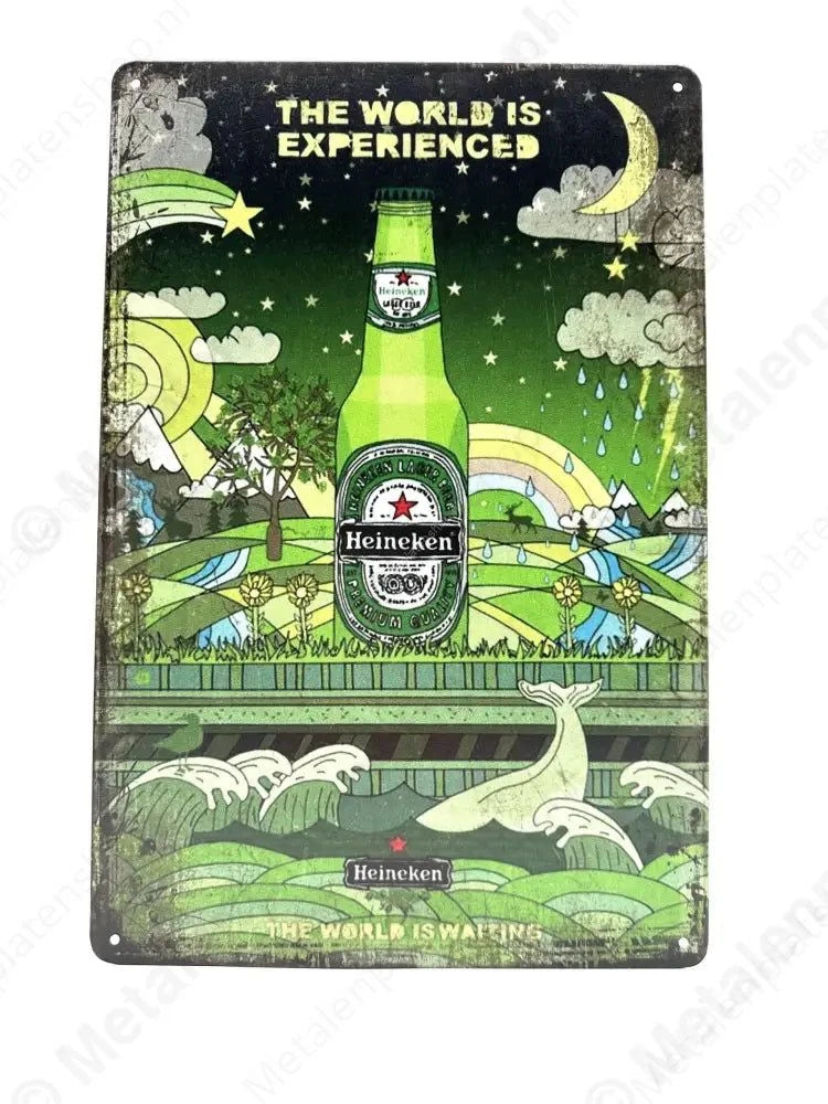 "The world is experience Heineken - Metalen Wandbord Metaalbord"