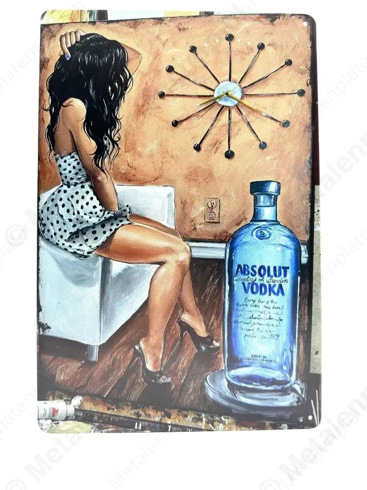 "Absolut Vodka - met Vrouw - Metalen Wandbord Metaalbord"