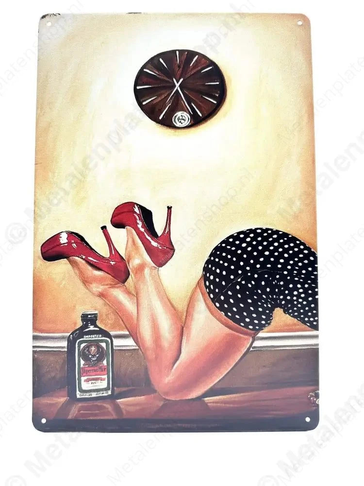 "Jagermeister - vrouw met hakken - Metalen Wandbord Metaalbord"