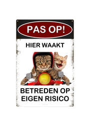 Pas op! - Hier Waakt - Metalen wandbord