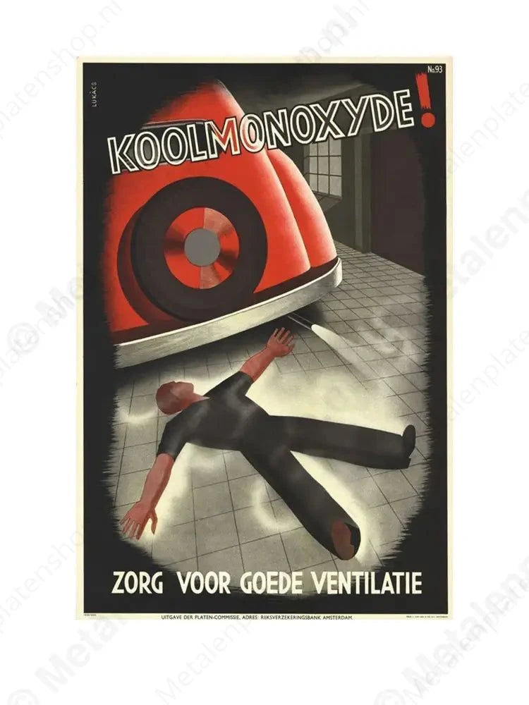 "Koolmonoxyde - Nostalgisch - Metalen Wandbord Metaalbord"