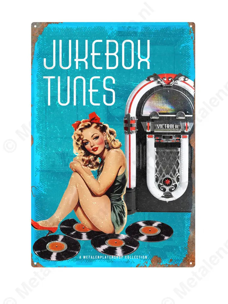 "Jukebox Tunes - Pin-Up - MPS Collection Blauw Metaalbord"