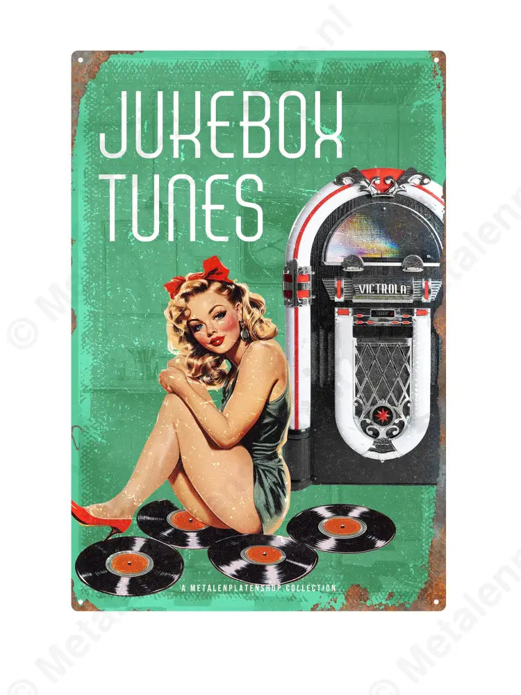 "Jukebox Tunes - Pin-Up - MPS Collection Groen Metaalbord"