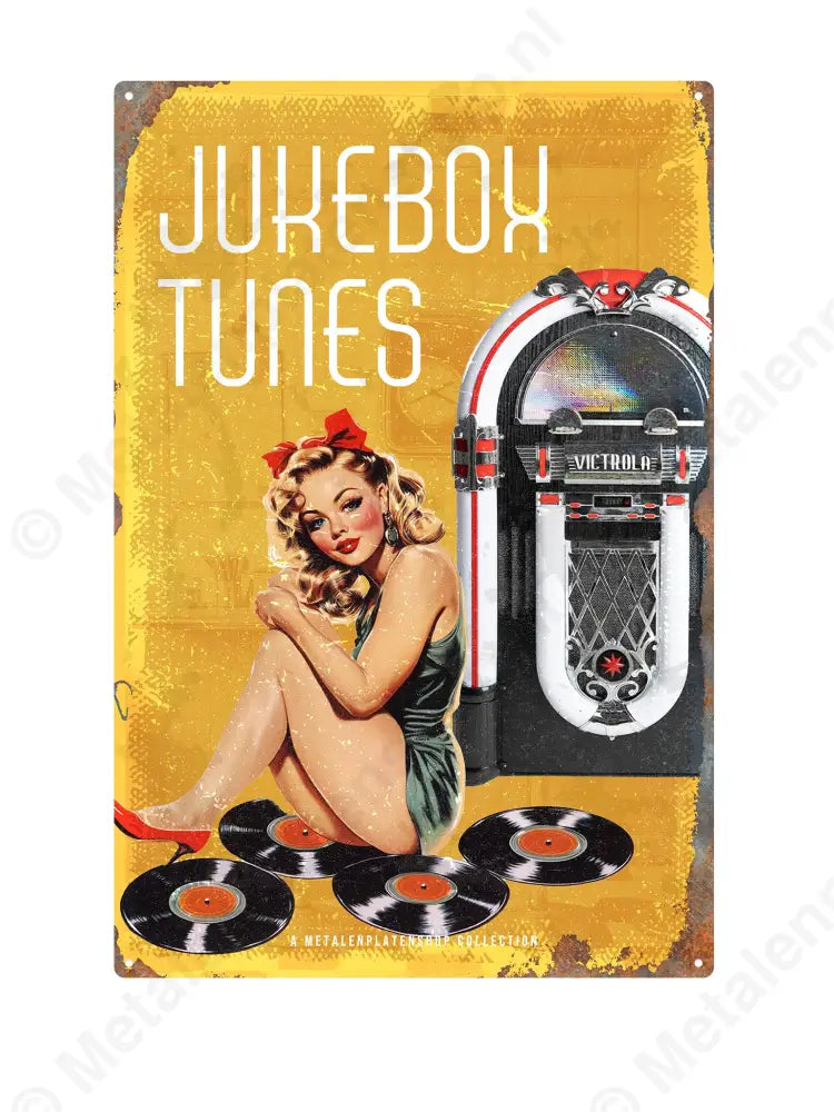 "Jukebox Tunes - Pin-Up - MPS Collection Geel Metaalbord"