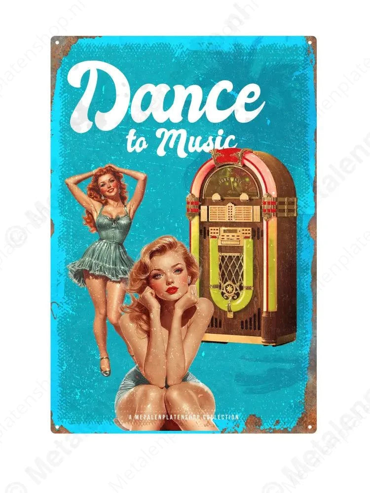 "Dance to Music - Pin-Up - MPS Collection Blauw Metaalbord"