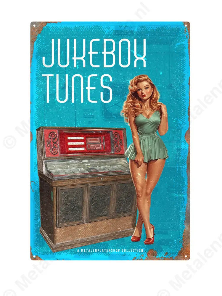 "Jukebox Tunes - Pin-Up - MPS Collection Blauw Metaalbord"