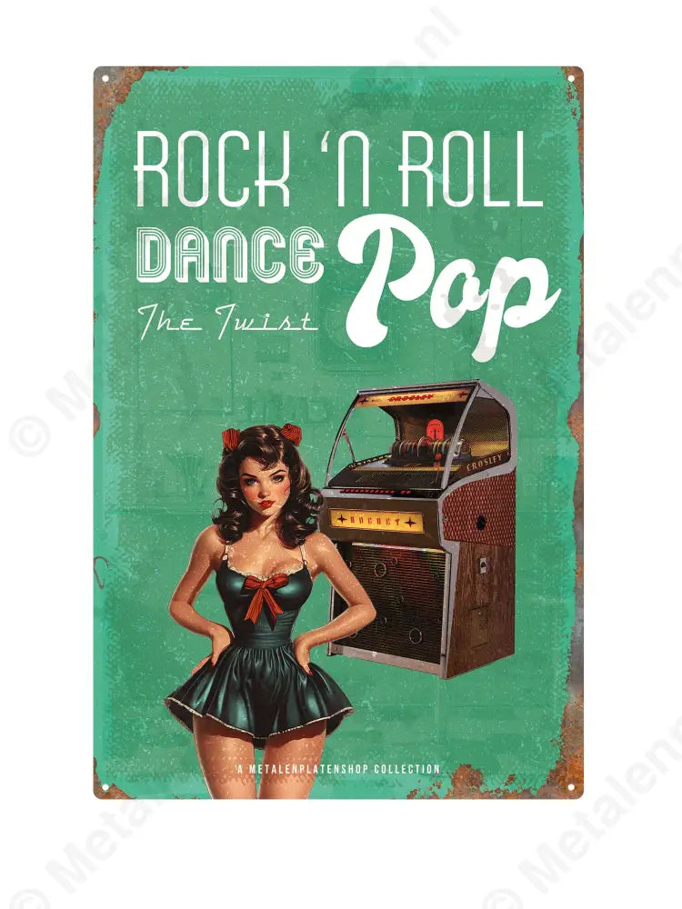 "Rock N Roll - Dance Pop - Pin-Up - MPS Collection Groen Metaalbord"