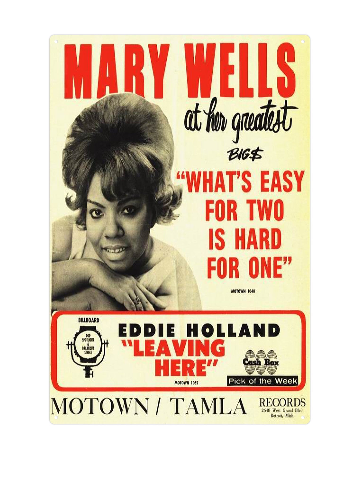 "Mary Wells What's easy for two is hard for one"