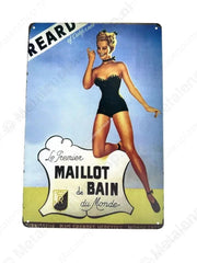 "Le Premier Maillot de Bain du Monde - Metalen Wandbord Metaalbord"