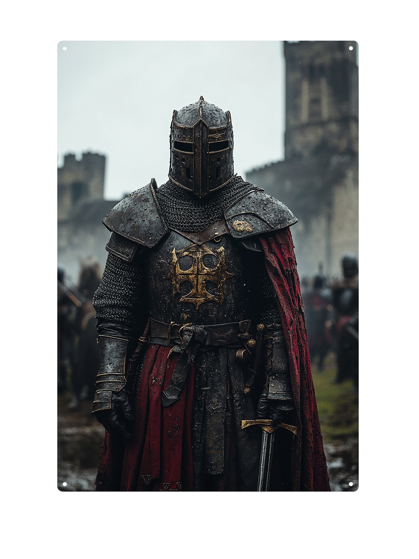 Dark knight in front of castle