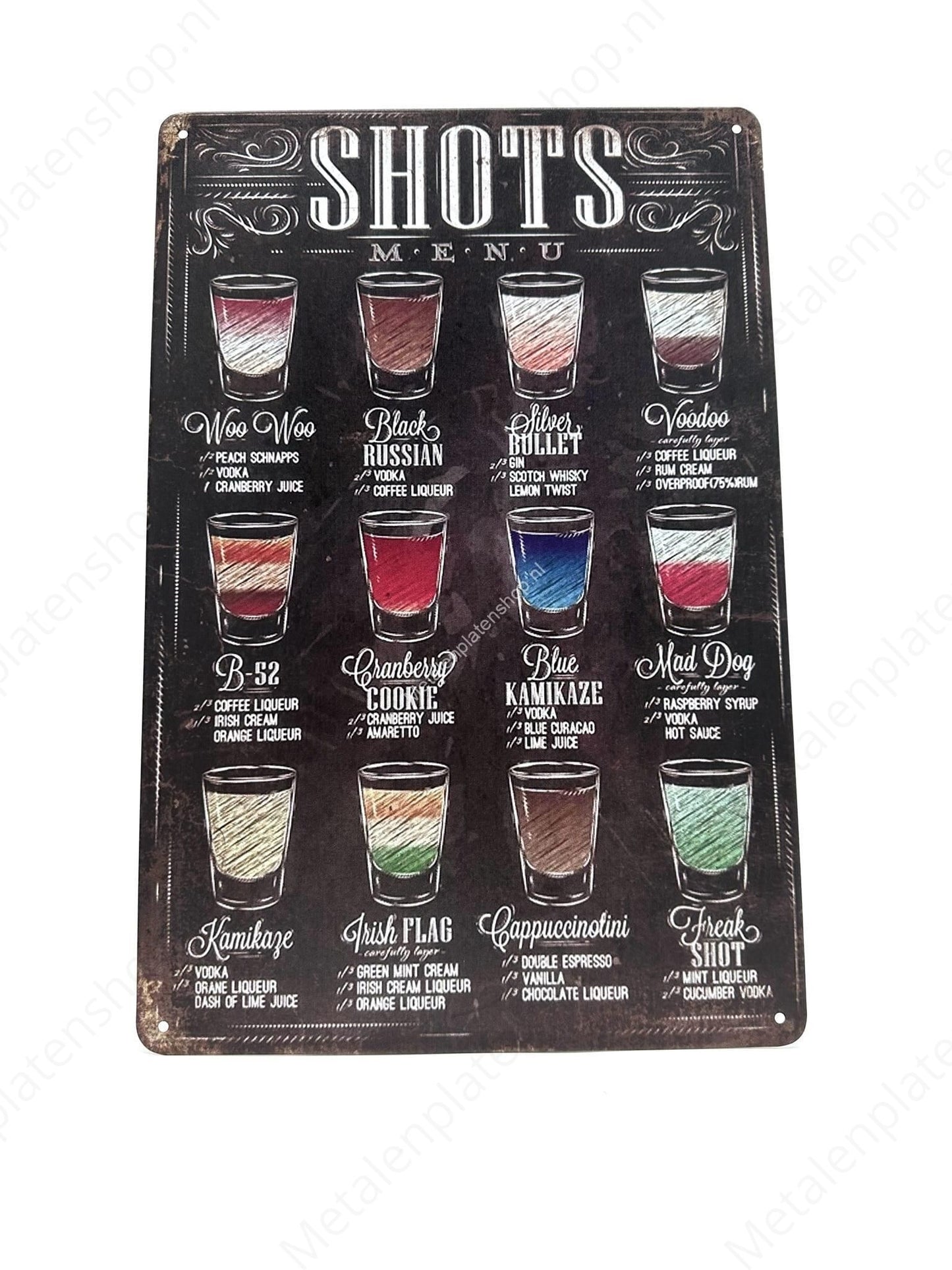 Shots Menu - Metal Wall Sign
