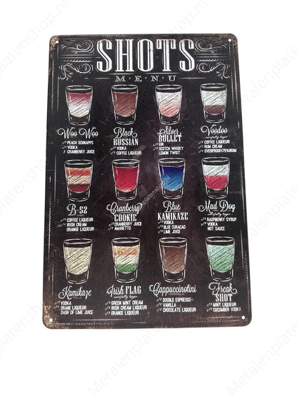 Shots Menu - Metal Wall Sign
