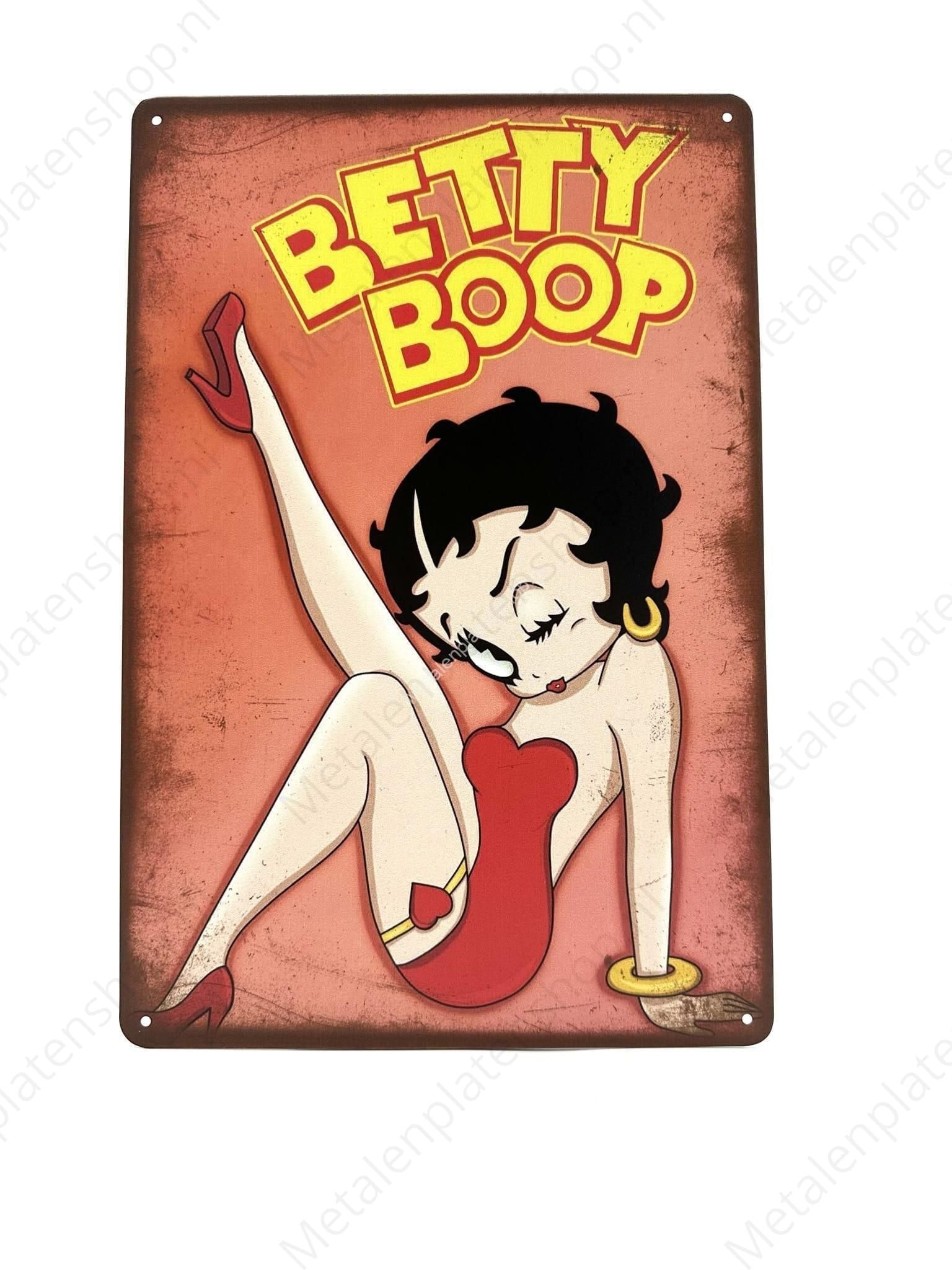 Bettyboop Rood - Metalen Wandbord Metaalbord