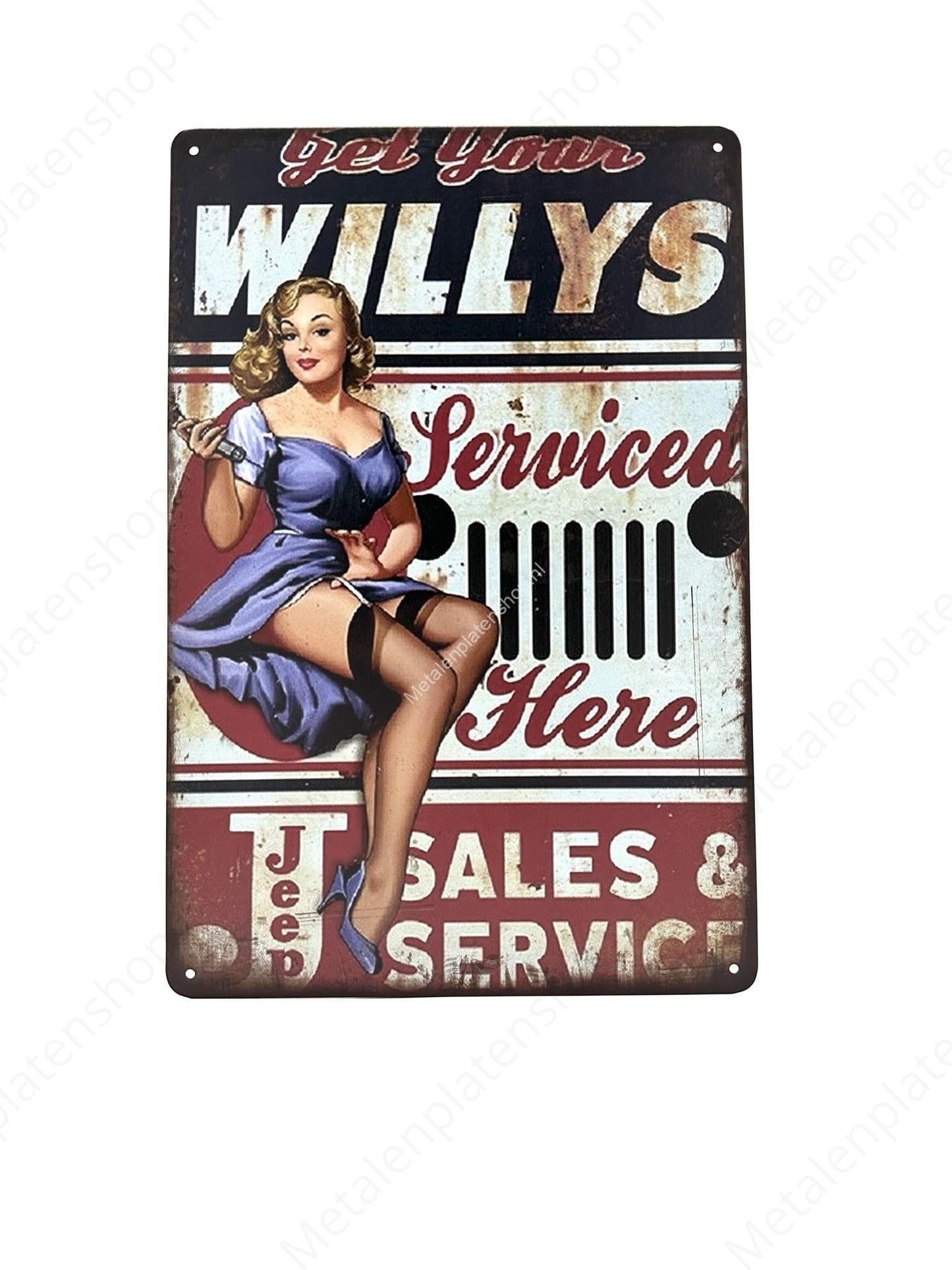 Get your willys serviced here - Garage - Metal Wall Sign