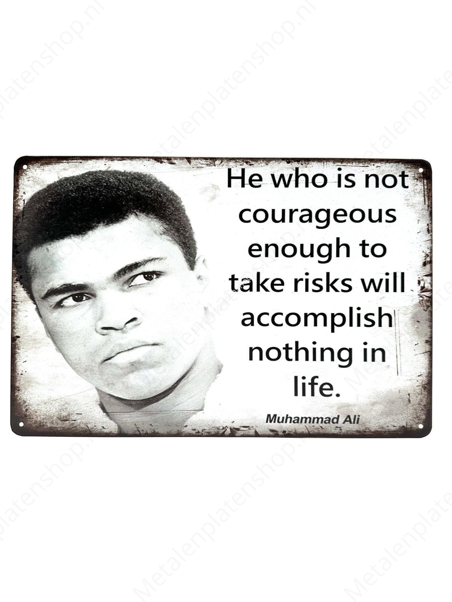 He who is not courageous enough to take risks will accomplish nothing in life. - Metal Wall Sign