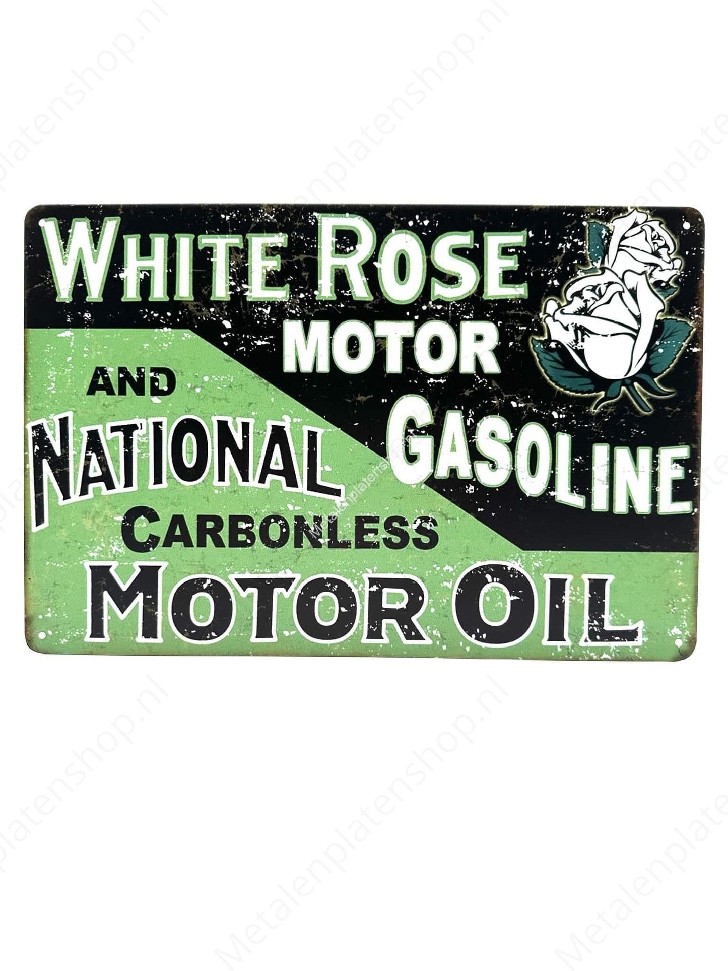 White Rose Motor Gasoline and National Carbonless Motor Oil - Metal Wall Sign