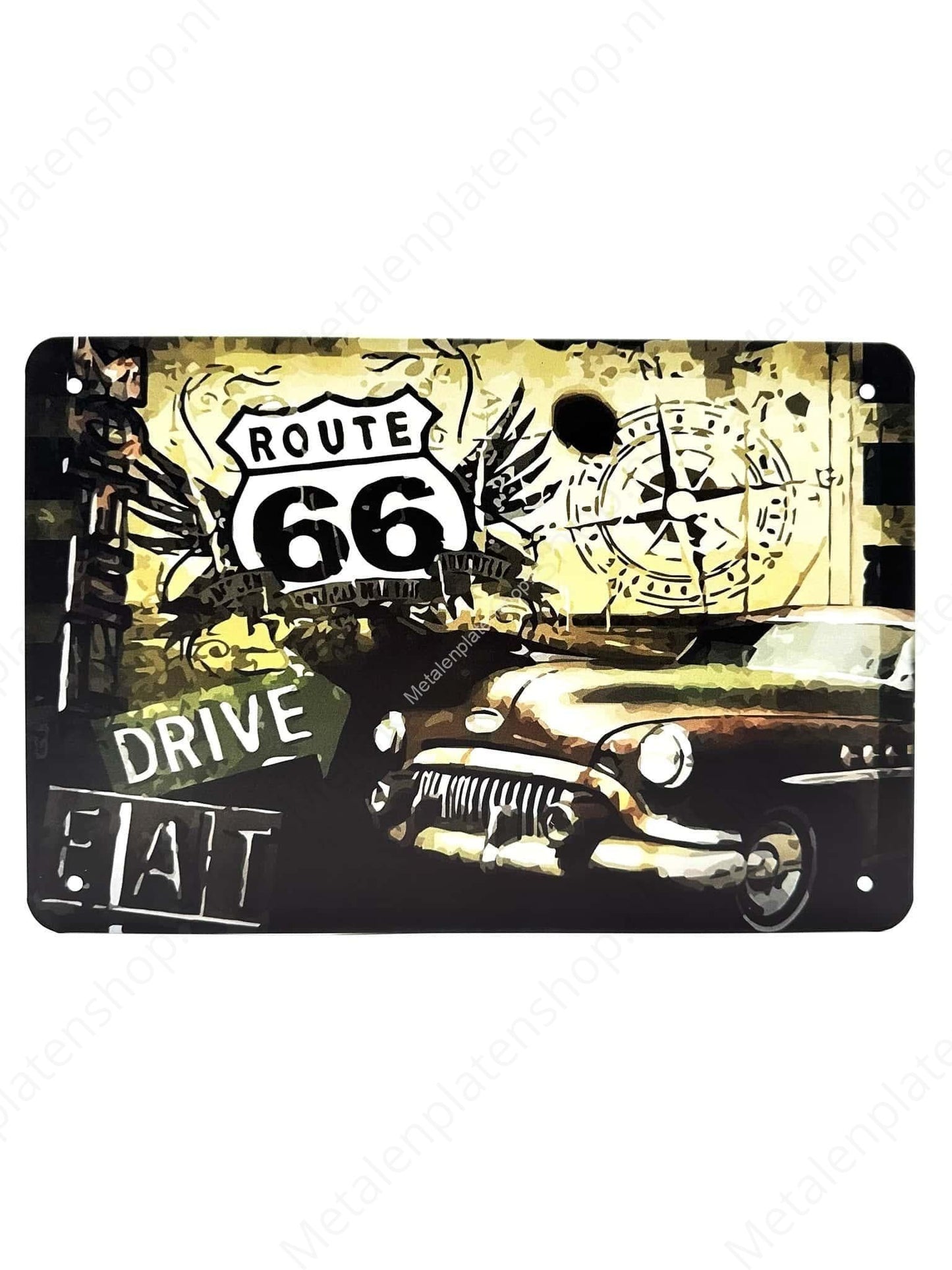 Route 66 - Drive - Eat - Metal Wall Sign