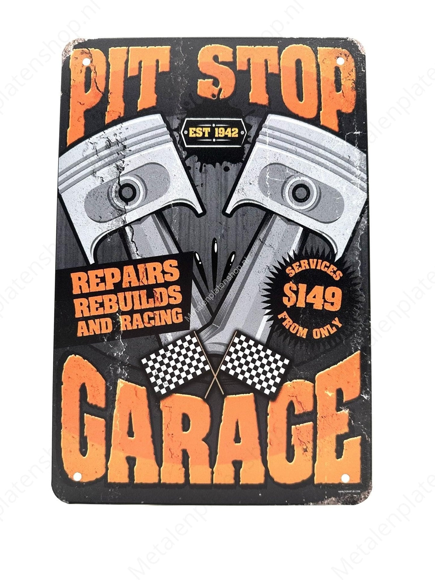 PIT Stop - Est. 1942 - Garage - Metal Wall Sign