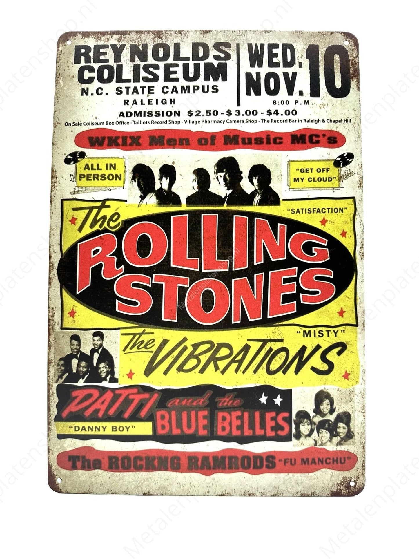 Rolling Stones - Reynolds Coliseum - Metal Wall Sign