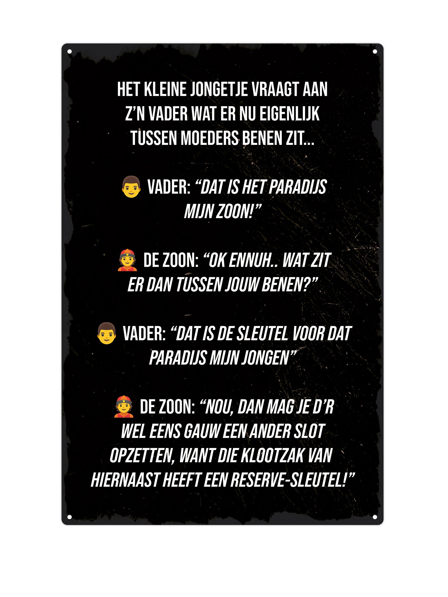 Het kleine jongetje vraagt aan z'n vader wat er nu eigenlijk tussen moeders benen zit