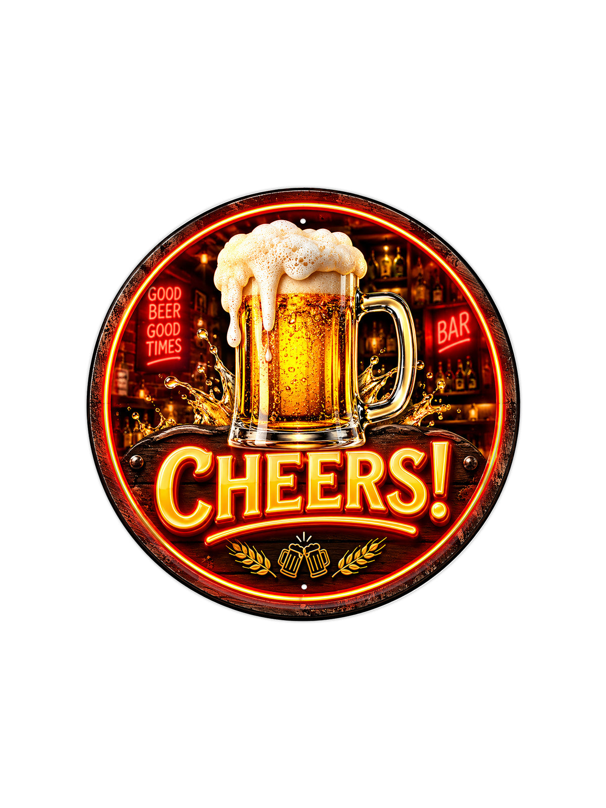 Cheers neon bier rond bord