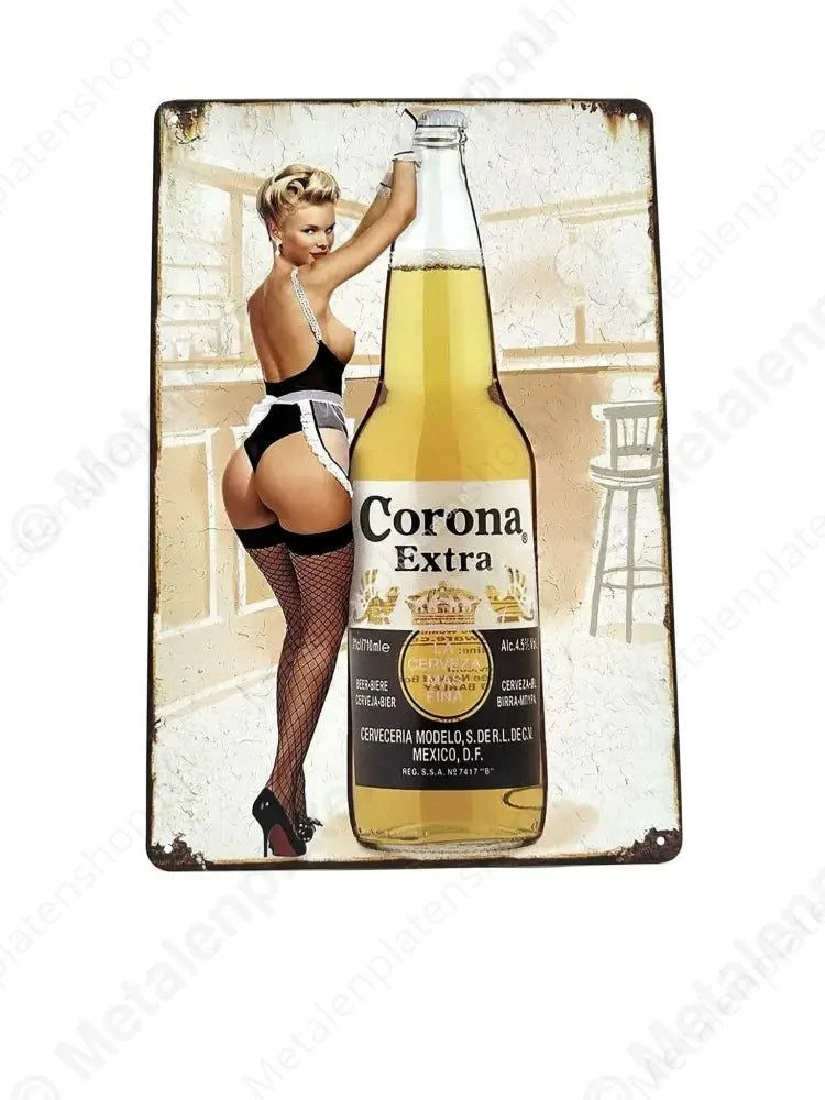 Corona Extra Bier - Metalen Wandbord Metaalbord