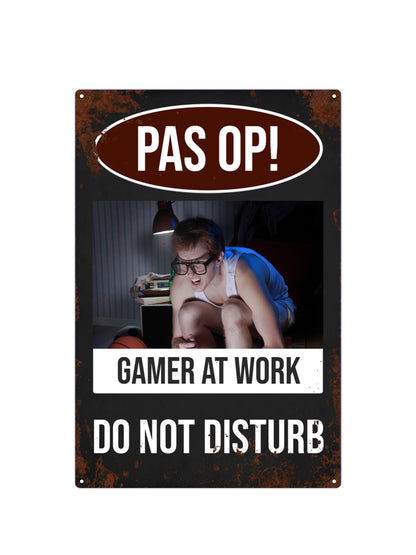 Gamer at Work - Met eigen naam en foto - Metalen Wandbord