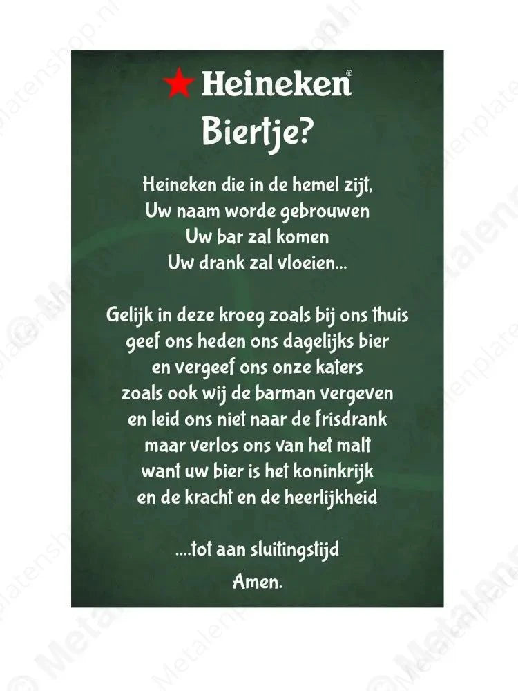 Heineken Gebed - Metalen Wandbord Metaalbord