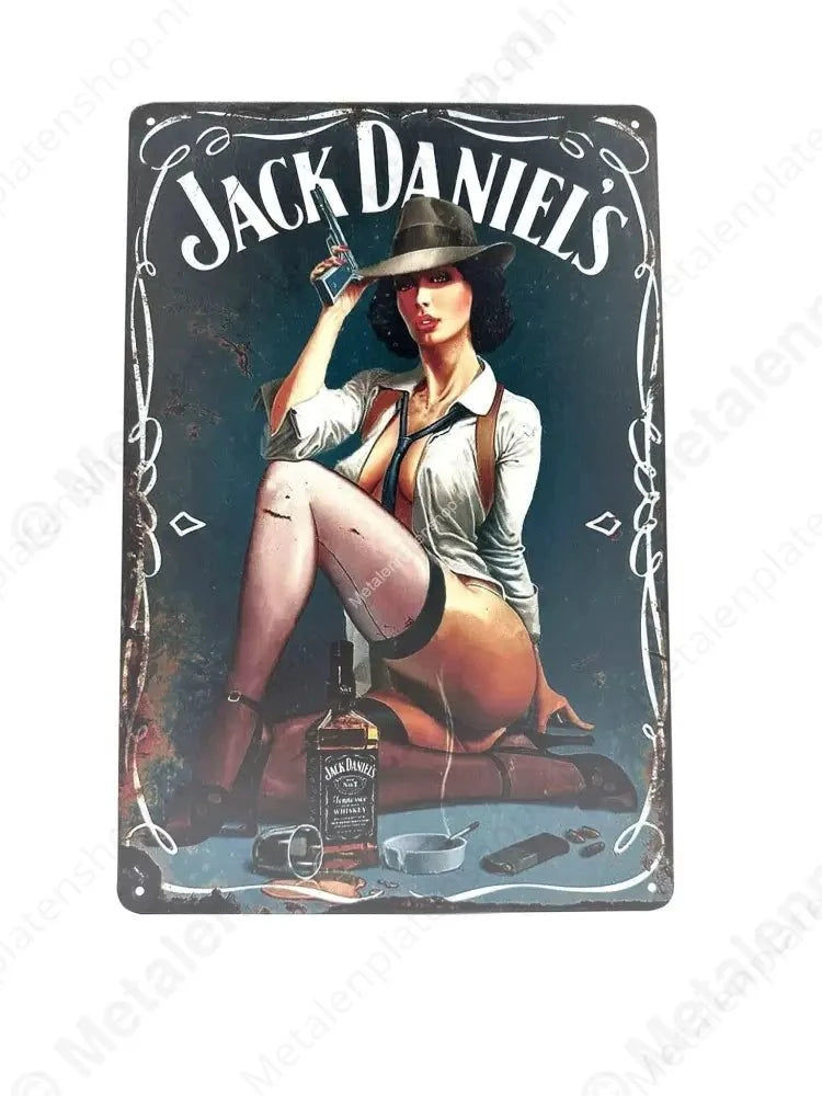 Jack Daniels - Met Vrouw - Metalen Wandbord Metaalbord