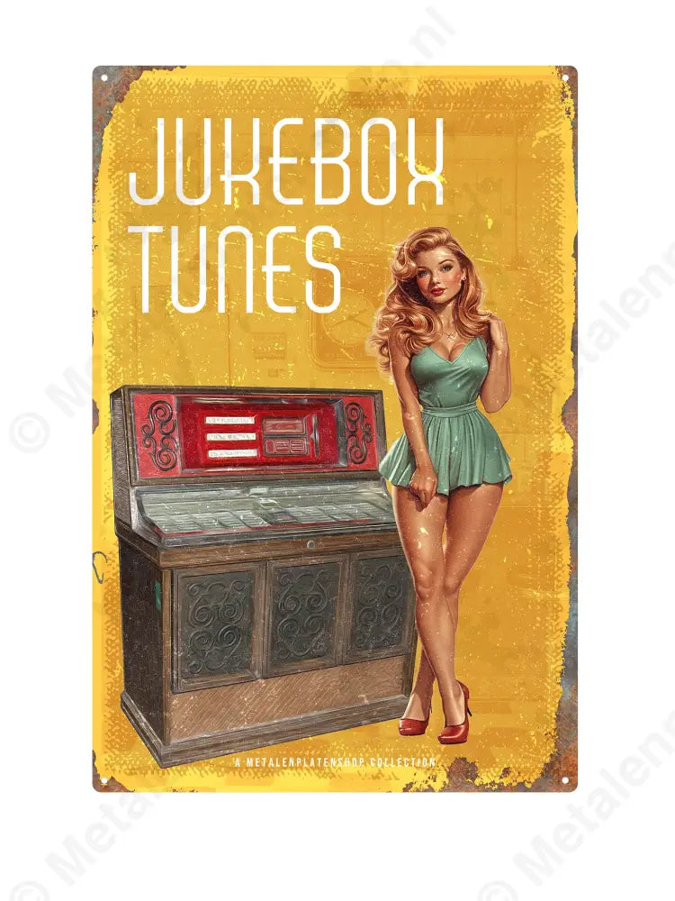 Jukebox Tunes - Pin-Up - MPS Collection Geel Metaalbord