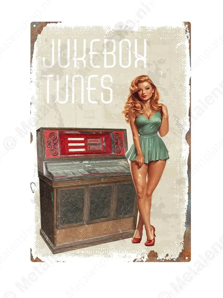 Jukebox Tunes - Pin-Up - MPS Collection Wit Metaalbord