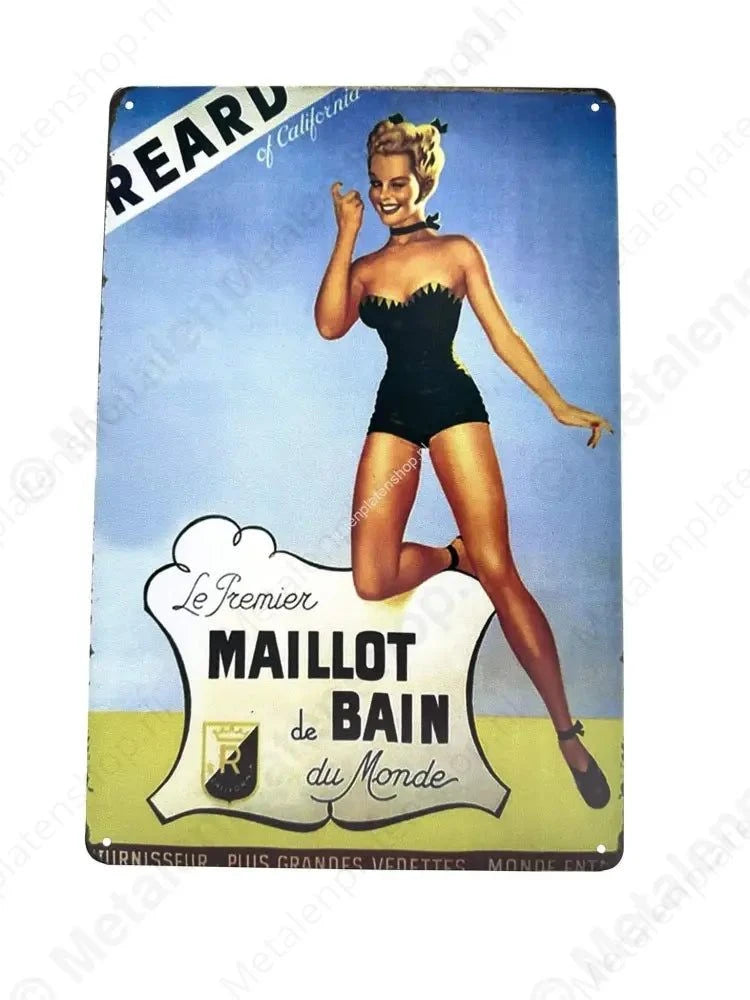 Le Premier Maillot de Bain du Monde - Metalen Wandbord Metaalbord