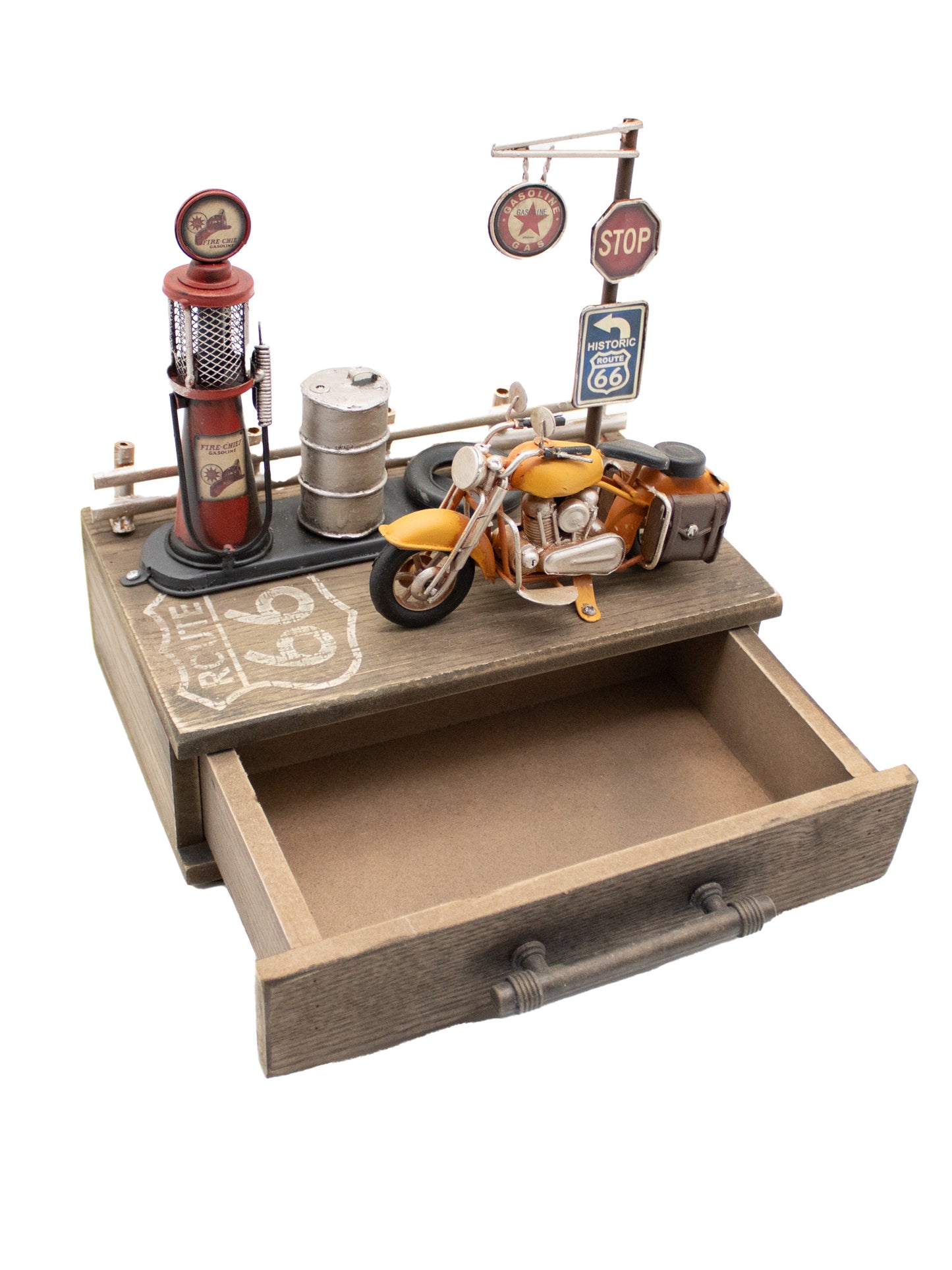 Opbergvak met lade - Motor - Metalen Decoratie - 23*17cm